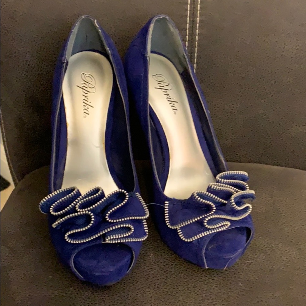 Paprika Blue Peep Toe Pumps